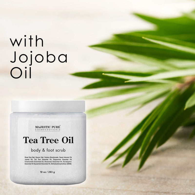 [Australia] - MAJESTIC PURE Tea Tree Oil Body and Foot Scrub - Natural Best Exfoliating Skin Cleanser - Helps with Acne, Callus, Corns, Athletes foot, Jock itch, Dry and Dead Skin - Promotes Healthy Foot -10 oz 