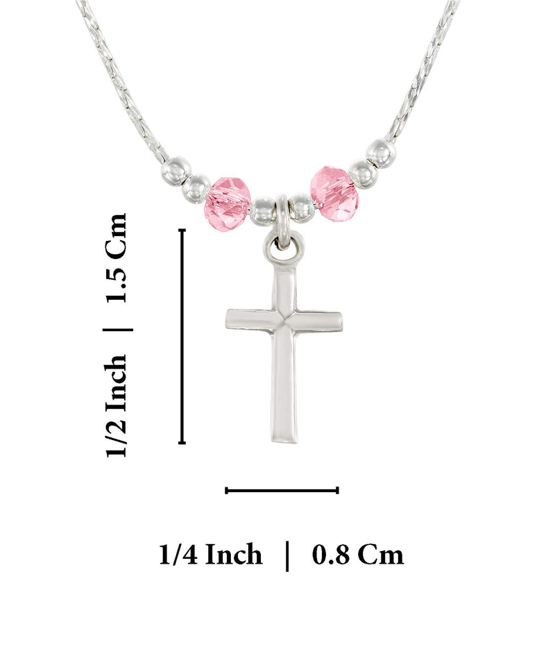 [Australia] - Stera Jewelry Girls Silver Necklace with Cross Pendant Made with Light Rose Swarovski Crystals Plain Cross 