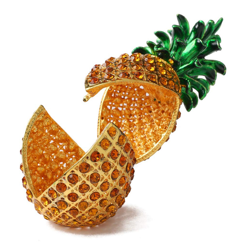 [Australia] - Furuida Pineapple Jewelry Trinket Boxes Hinged Hand-Painted with Crystal Fruit Collectible Ornaments Gift Room Decor for Women Girls 