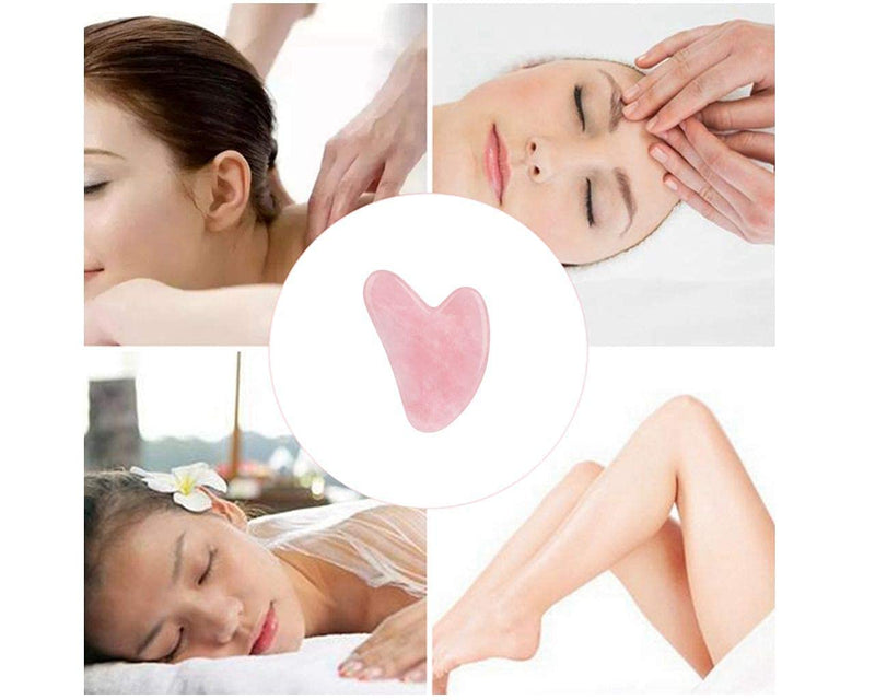 [Australia] - Bounabay Rose Quartz Gua Sha Massage Tool with Gift Bag, Top Sheerness Natural Jade Massage Stone for Facial Body Skincare, SPA Acupuncture Therapy Trigger Point Treatment Caring Pink Heart Shape 