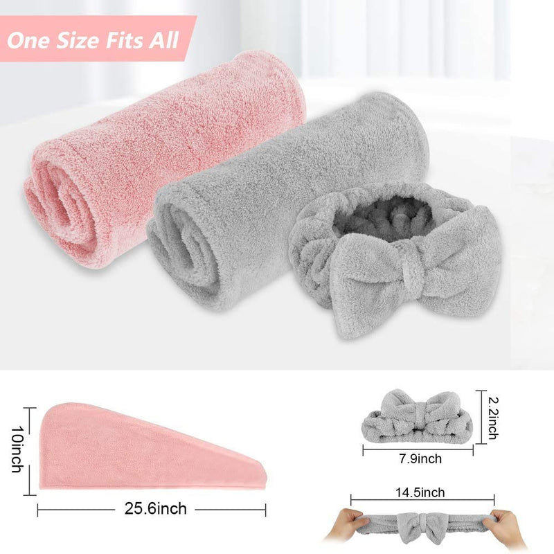 [Australia] - TuXHui Microfiber Hair Towel Wraps for Women, Super Absorbent Anti-Frizz Hair Drying Towels Quick Dry Hair Turbans for Drying Curly, Long, Thick Hair Pink/White 