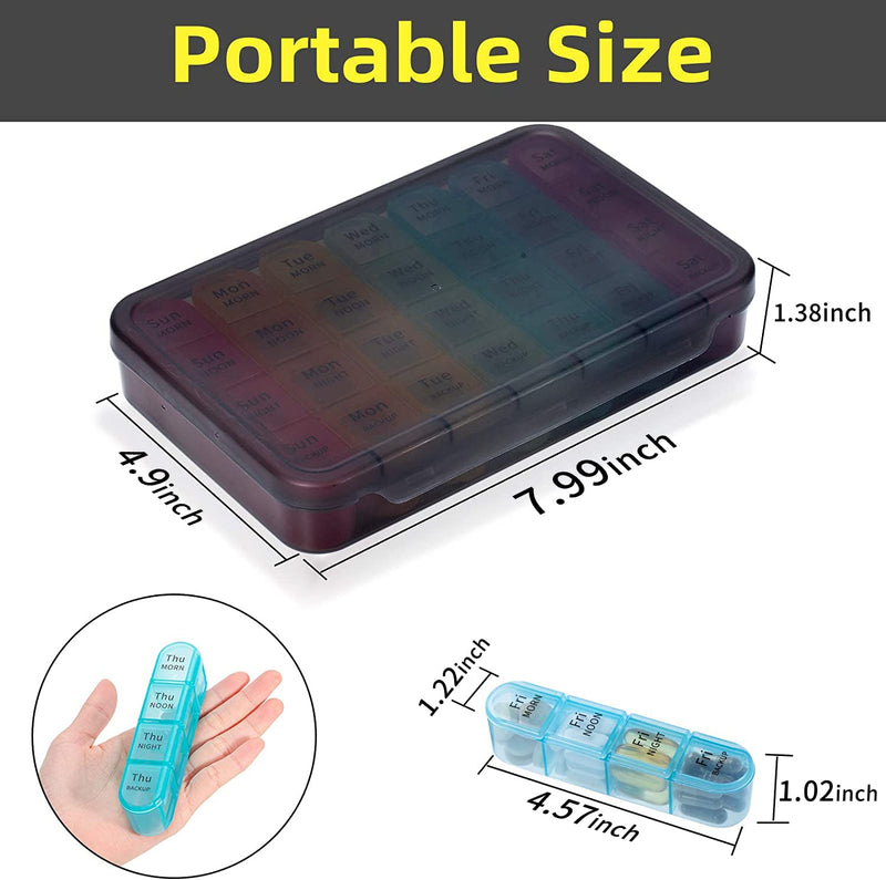 [Australia] - Pill Box 4 Times a Day, 7 Days Pill Organiser Box with 28 Compartments, Weekly Pill Case for Morning Noon Evening and Bed Time Rainbow 