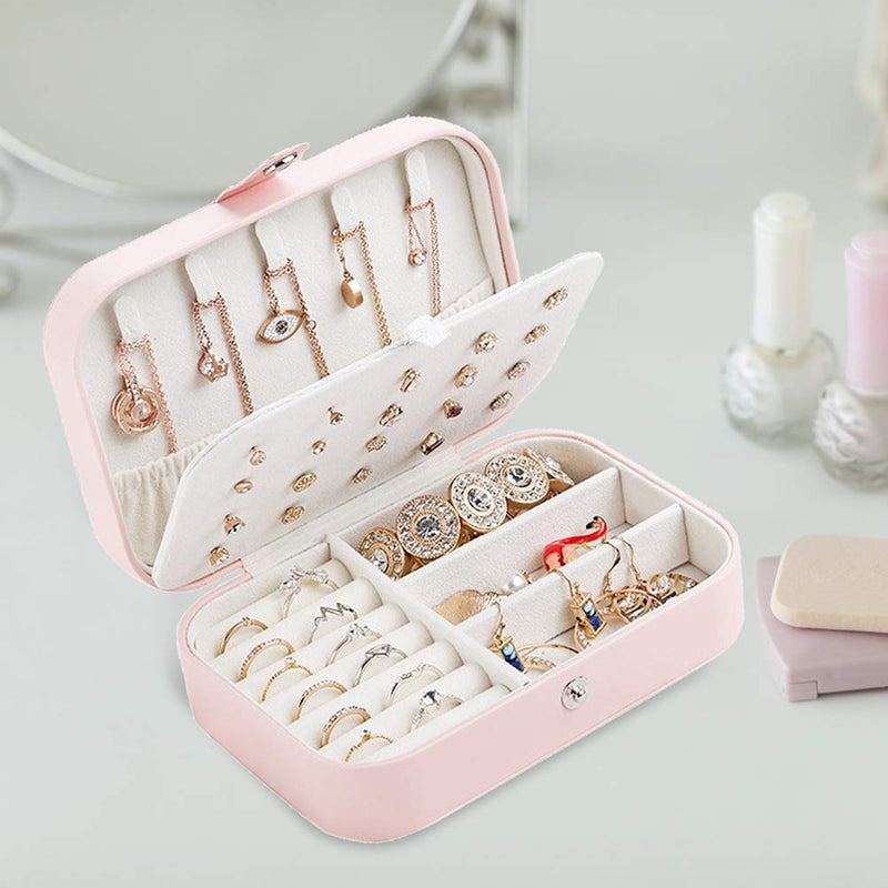 [Australia] - Valyria Travel Jewelry Case, Double Layer Portable Travel Jewelry Box Organizer Display Storage Case for Rings Earrings Necklaces Jewelry Primrose Pink 