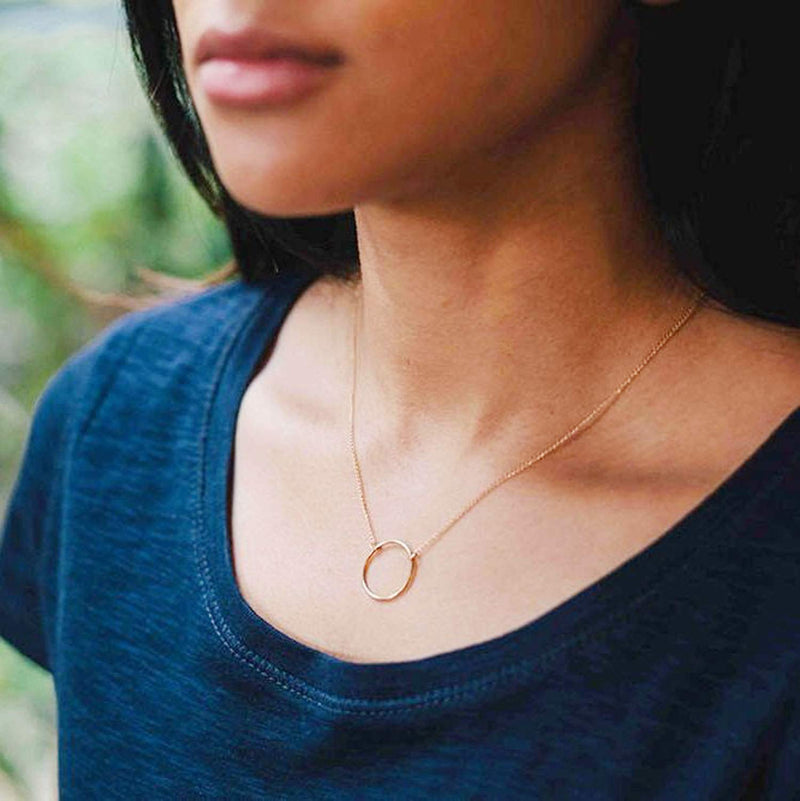 [Australia] - DeScount Dainty Geometric Pendant Necklace,Triangle,Circle,Square,Bar,Star Layering Pendant Necklaces for Women Circle 