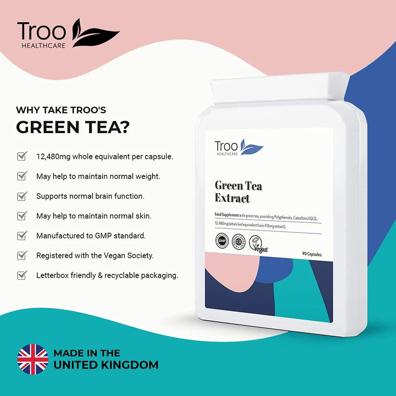 [Australia] - Green Tea Extract Supplement (12,480mg) - 90 Capsules - Providing Polyphenols, Catechins and EGCG - UK Manufactured to GMP Standards 