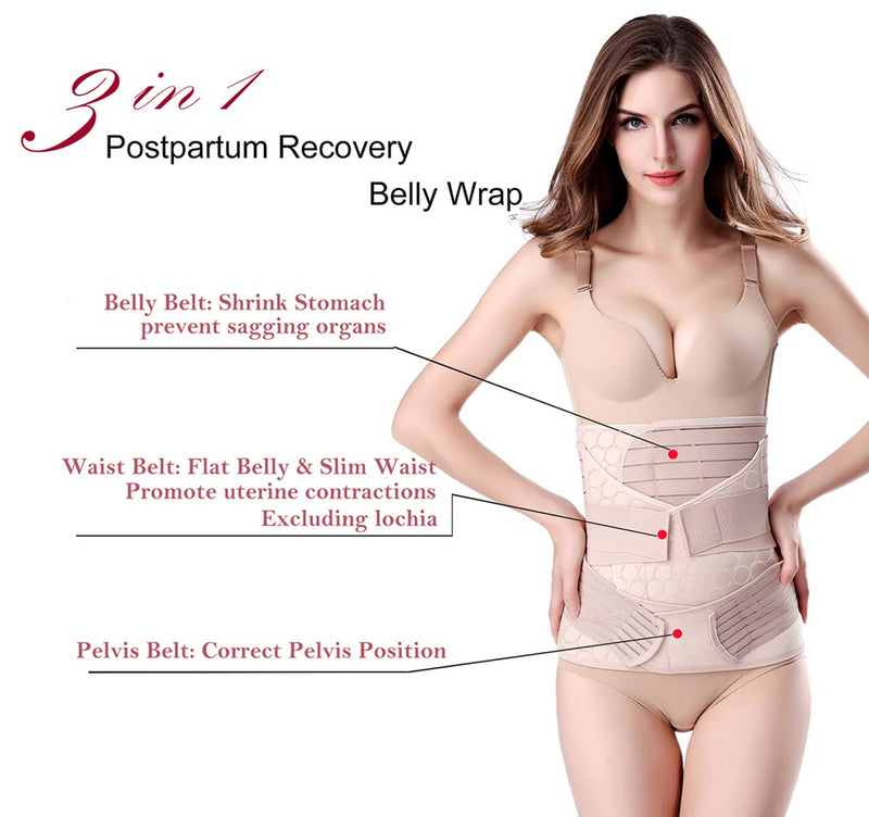 [Australia] - 3 in 1 Postpartum Support - Recovery Belly/waist/pelvis Belt Shapewear Slimming Girdle, Beige, One Size One Size (Pack of 1) 