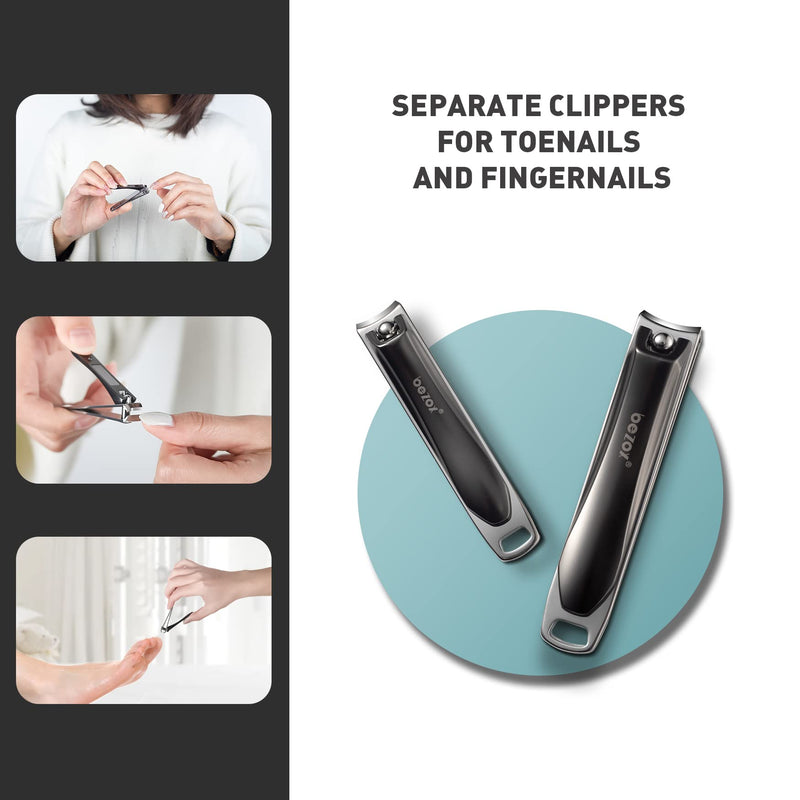 [Australia] - BEZOX Nail Clipper Set, Ergonomic Toenail Clippers with Non-Slip Design, Professional Fingernail Clipper for Men and Women with Nail File and Delicate Tin Case, 2 Pcs Dark 