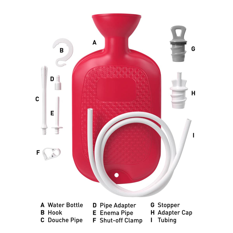 [Australia] - Flents Douche and Enema Combination Kit for Men and Women, Large Capacity, Multipurpose Cleaning System, Made with Comfortable Material, Red (1.66 L) 1.66 Liter 