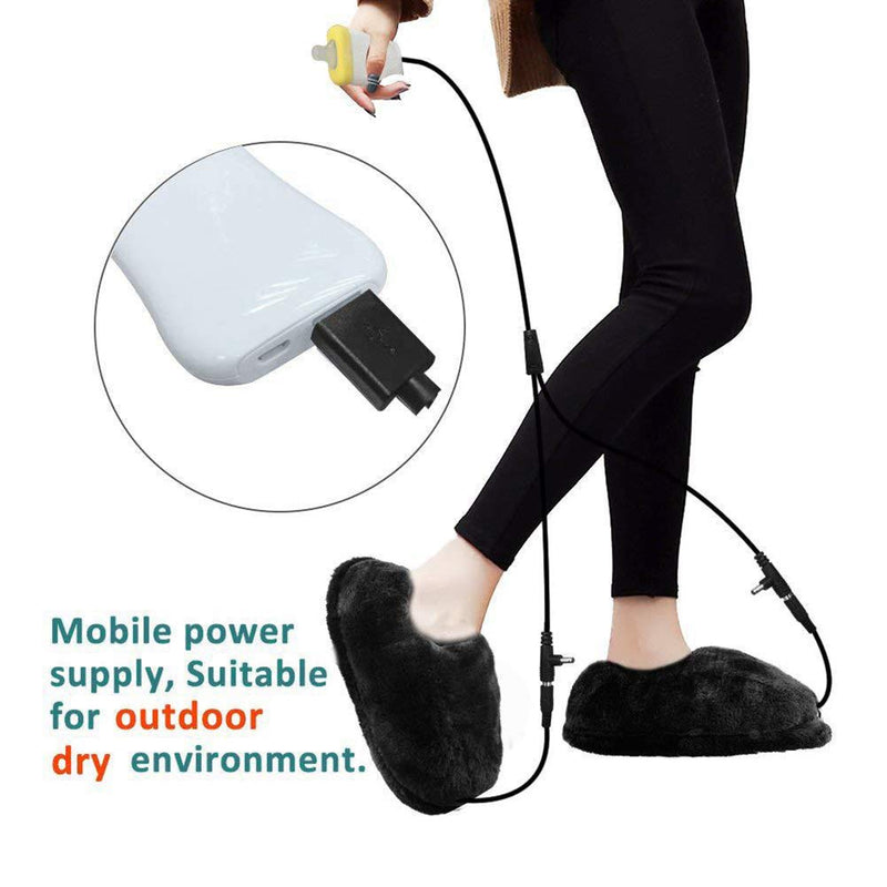[Australia] - Foot Warmer Electric Heated Shoes, Soft Plush Winter Heating Slippers USB Charging Foot Cushion, Electric Foot Warmers Heating Shoes to Keep Feet Warm - Black 