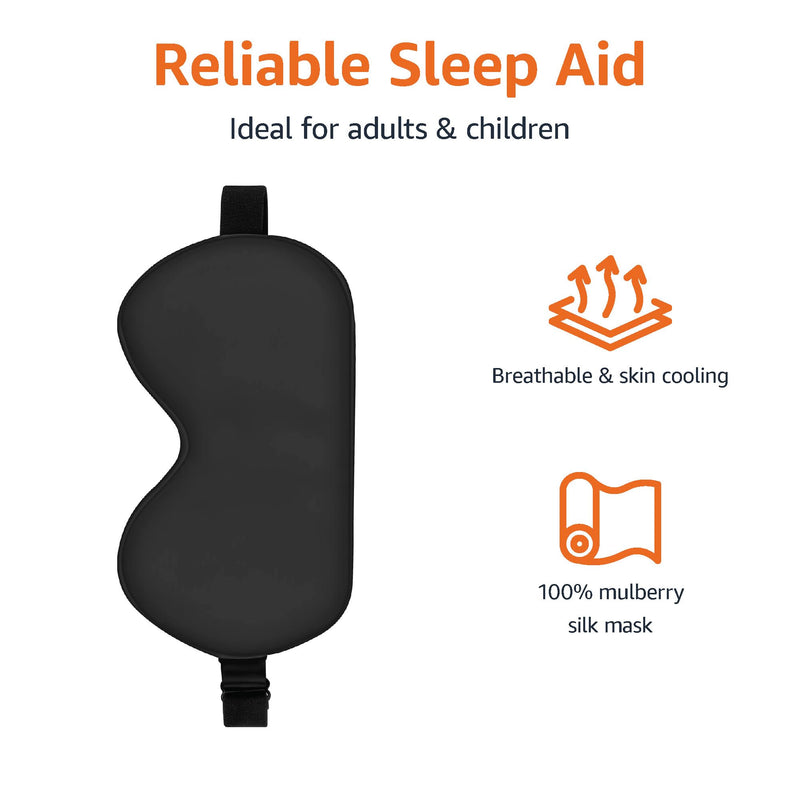 [Australia] - Amazon Basics Genuine Natural Mulberry Silk Eye Mask, Curved Sleep Mask with Adjustable Strap, Black 
