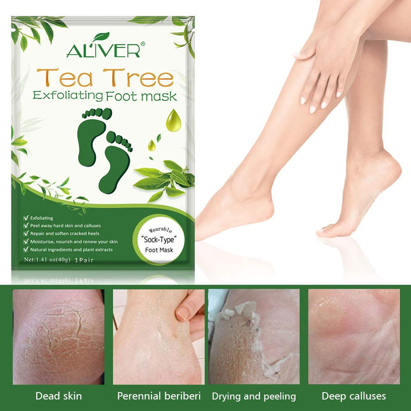 [Australia] - Foot Peel Mask - 5 Pack of Tea Tree Foot Mask - Removes Calluses,Dead and Dry Skin - Repairs Rough Heels, Foot Peeling Mask for Women and Men 