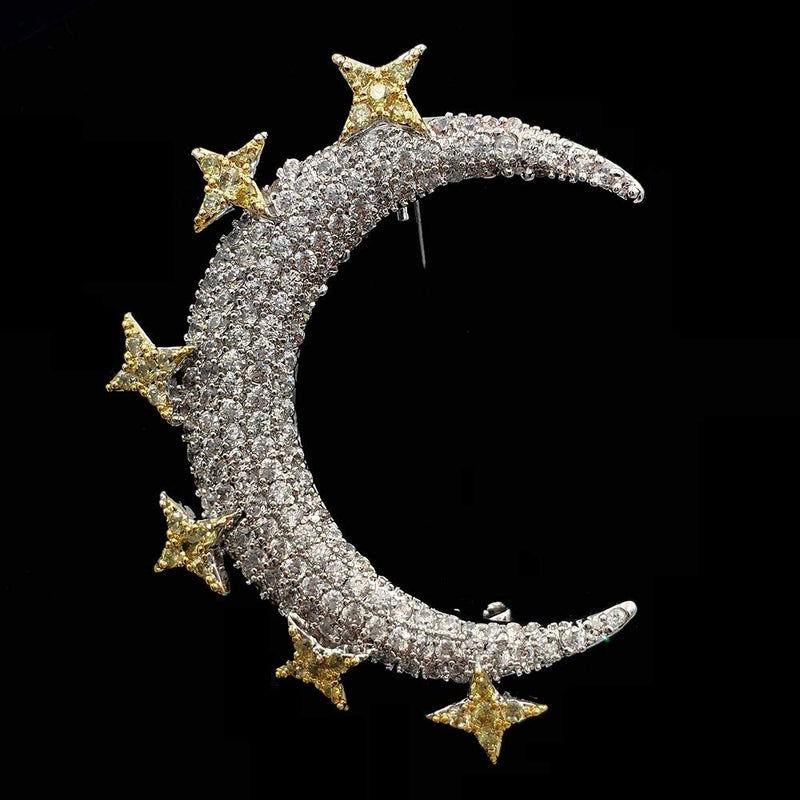 [Australia] - Dreamlandsales Victorian Vintage Small Golden Stars Crescent Moon Brooches Pins Planet Jewelry 