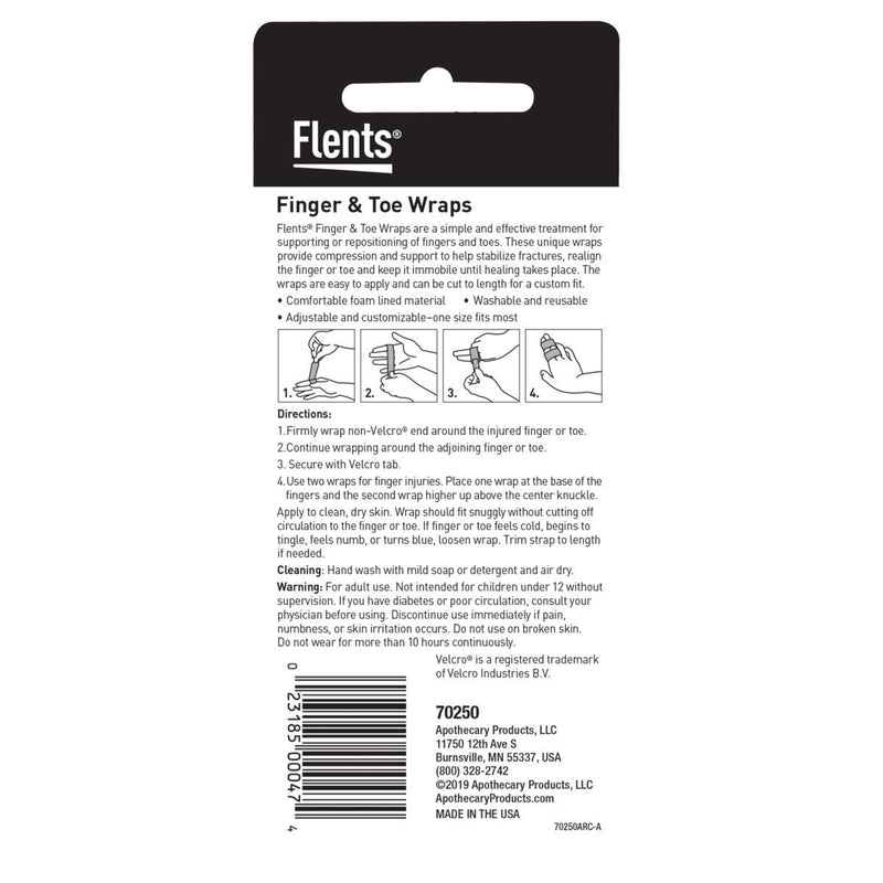 [Australia] - Flents Finger & Toe Wraps, Compression Bandage Supports & Aligns, 2 Straps with Hook & Loop Closure Black 