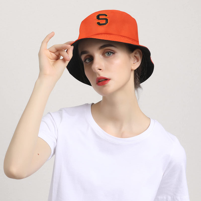 [Australia] - NIUTA Bucket Hat, Travel Foldable Beach Sun Hat Embroidery Visor Outdoor Cap. Black & Orange(s ) 
