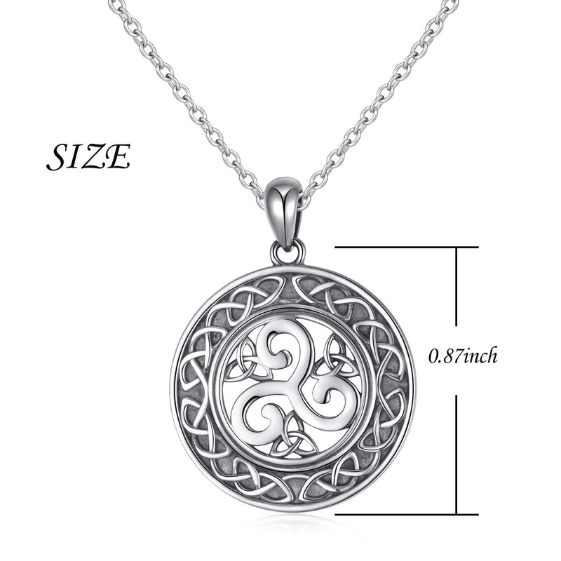 [Australia] - 925 Sterling Silver Jewelry Oxidized Good Luck Irish Knot Celtic Medallion Round Pendant Necklace, 20 inch 03_celtic triple spiral necklace 