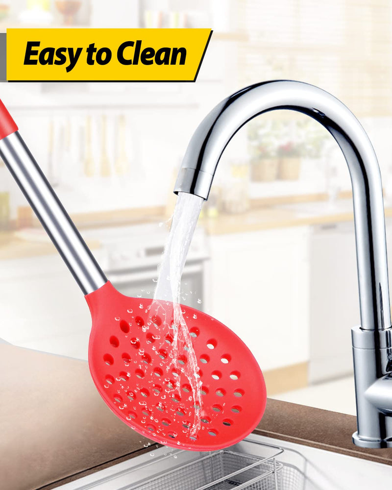 [Australia] - Pack of 2 Kitchen Ladle Strainer , Large Slotted Spoon with High Heat Resistant,BPA Free Non Stick Cooking Skimmers for Draining & Frying (Black-Red) Black-red 