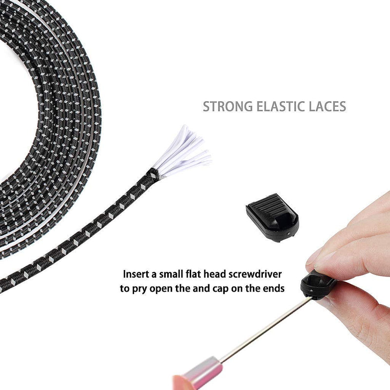 [Australia] - No Tie Shoe Laces Elastic Laces for Trainers White and Black Shoe Laces One Size Fits All for Kids and Adults (2 Pairs) 