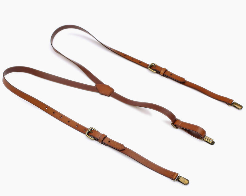 [Australia] - Leather Suspenders For Men Y Back Design Adjustable Brown Genuine Leather Suspenders Personalized groomsmen gifts 01# L (Standard) 