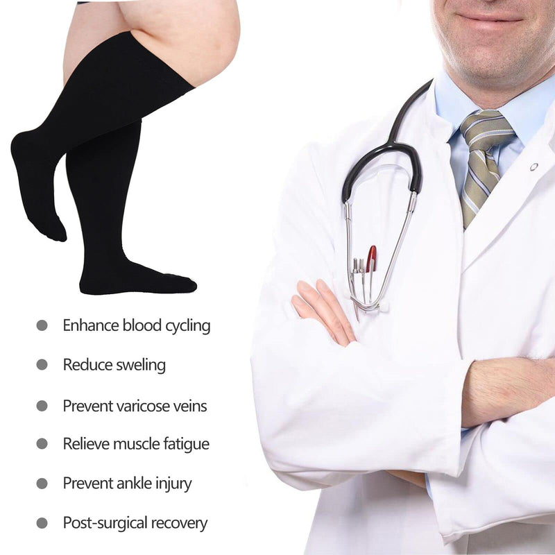 [Australia] - Plus Size Compression Socks Wide Calf Compression Socks for Women Men 20-30 mmHg Support Extra Large Knee High Stockings 5XL Black 5X-Large 