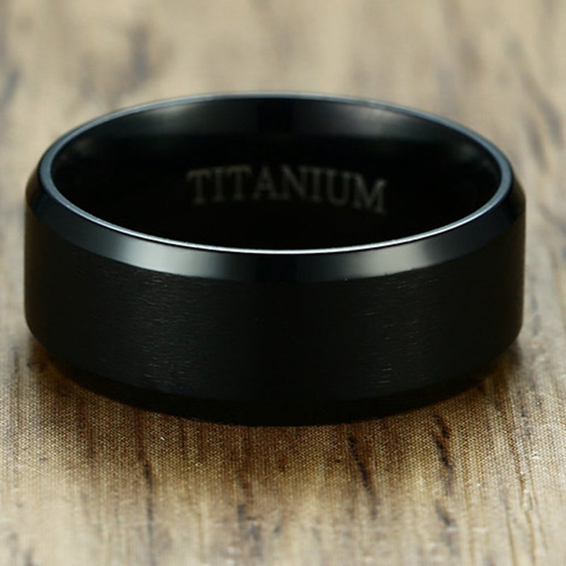 [Australia] - 8mm Brushed Matte Black Titanium Stainless Steel Classical Simple Plain Ring Wedding Band silicone 5 