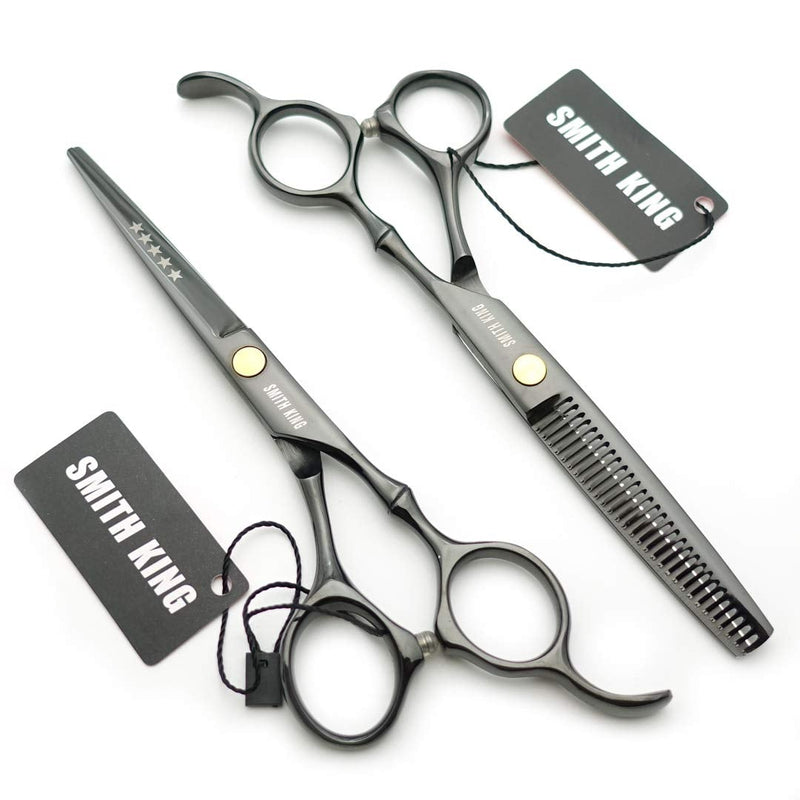 [Australia] - Hairdressing Scissors Set Hair Scissors Set Thinning Scissors Blending Texturizing Shears Set Professional Hairdresser Haircut Salon Barber Scissors Kit with Comb for Man, Women and Kids 6.0 Inch Bright Black 