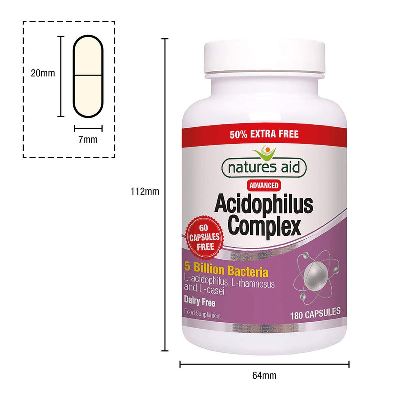 [Australia] - Natures Aid Acidophilus Complex, 5 Billion Bacteria, 180 Capsules (Lactobacillus Acidophilus, Lactobacillus Rhamnosus, Lactobacillus Casei, Good Bacteria, Shelf Stable, Vegan Society Approved) 