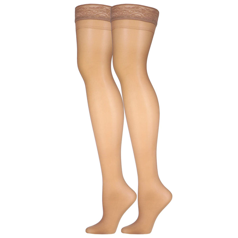 [Australia] - Truform Sheer Compression Stockings, 8-15 mmHg, Women's Thigh High Length, 20 Denier, Beige, Large Large (1 Pair) 