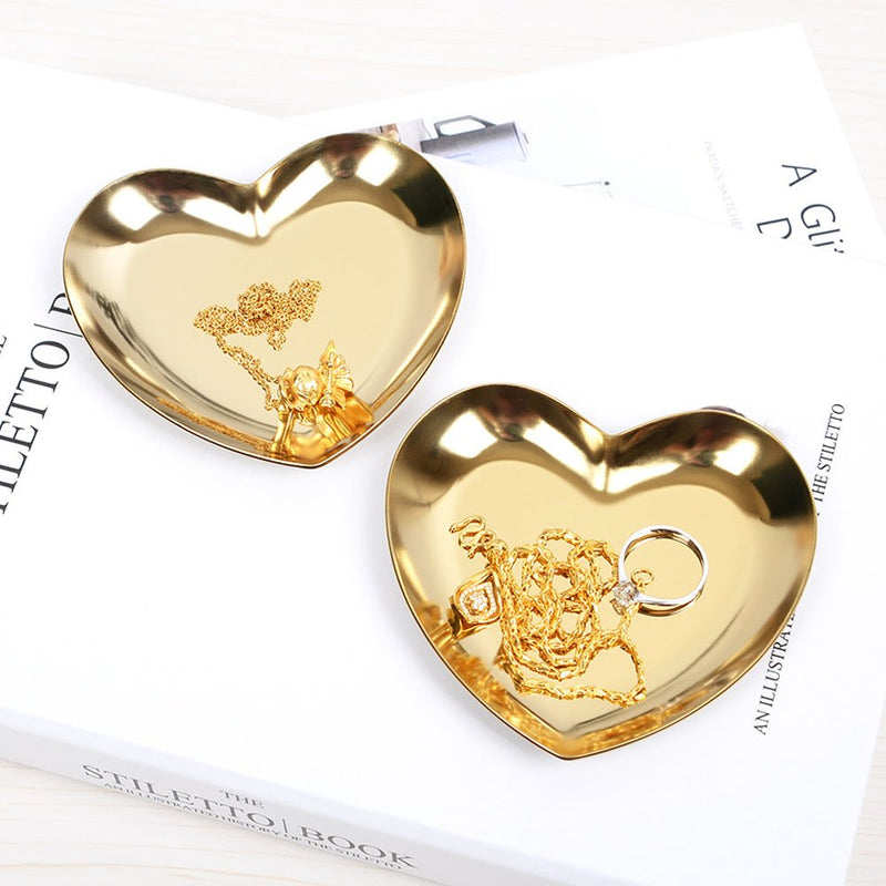 [Australia] - CGMJ 2-Pack Love Shaped Stainless Steel Jewelry Tray Organizer Desktop Organizer (Gold) Gold 