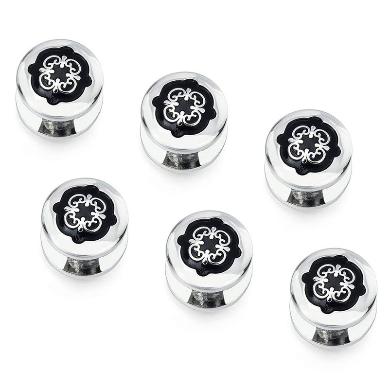 [Australia] - HAWSON Cufflinks and Studs for Men-Flower Pattern Men Fashion Tuxedo Shirt Silver Cufflinks and Studs Set for Regular Weeding Business Accessories 40141 