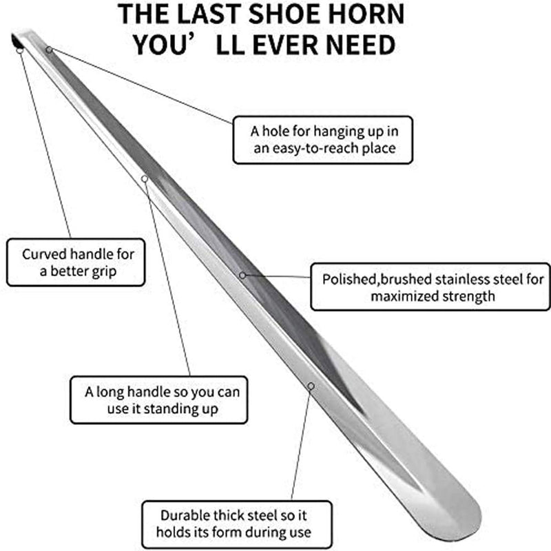 [Australia] - 31.5" Extra Long Shoehorn,Stainless Steel Shoe Horn,Long Handle Durable Metal Boot Horn with Hook 