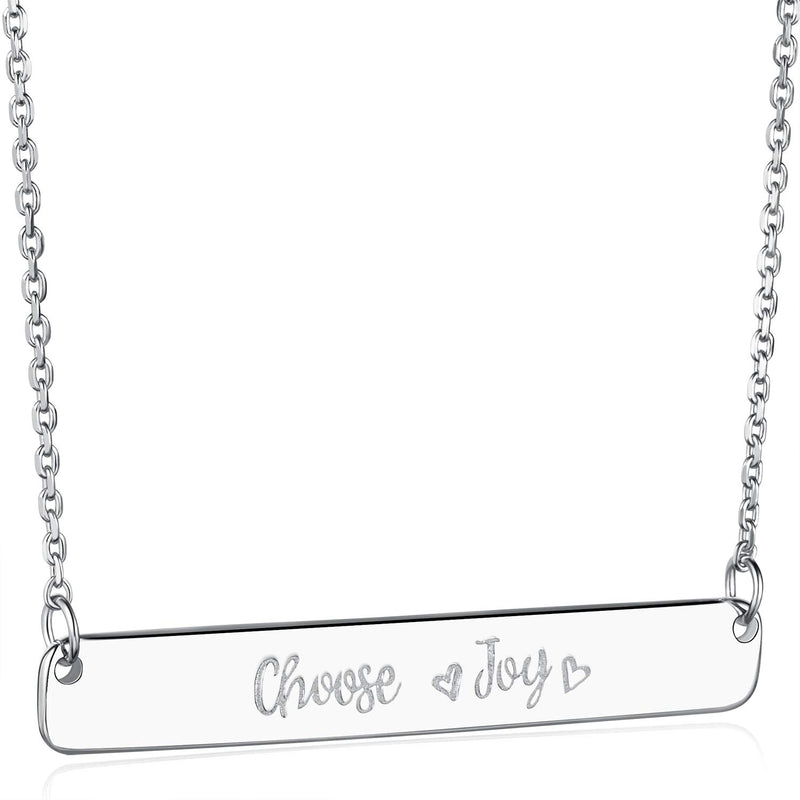 [Australia] - Annis Munn Choose Joy Necklace - 925 Sterling Silver Adjustable Engraved Bar Necklace Christmas Day Jewelry Birthday Gift for Girls and Women 