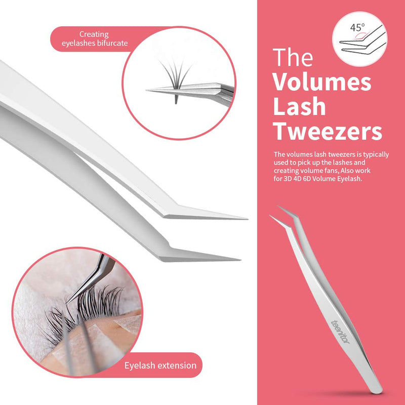 [Australia] - 2 Pieces Eyelash Extensions Tweezers, Teenitor Professional Stainless Steel Precision Tweezers set with Dolphin-shaped and Curved Pointed Tip Tweezers Nipper for lash Extensions 