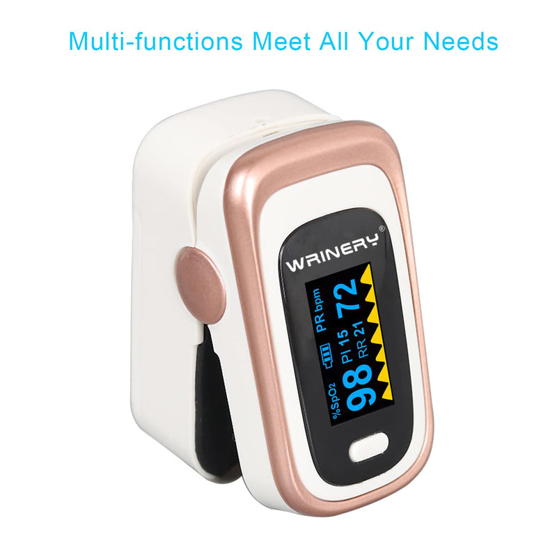 [Australia] - WRINERY Oxygen Saturation Monitor, Pulse Oximeter Fingertip, Oxygen Monitor, O2 Saturation Monitor, OLED Portable Oximetry with Batteries, Lanyard (Rose gold-White) 