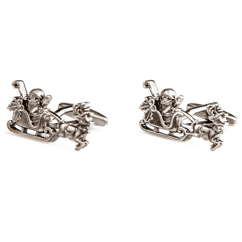 [Australia] - MRCUFF Santa Claus Christmas Reindeer Sleigh Pair Cufflinks in a Presentation Gift Box & Polishing Cloth 