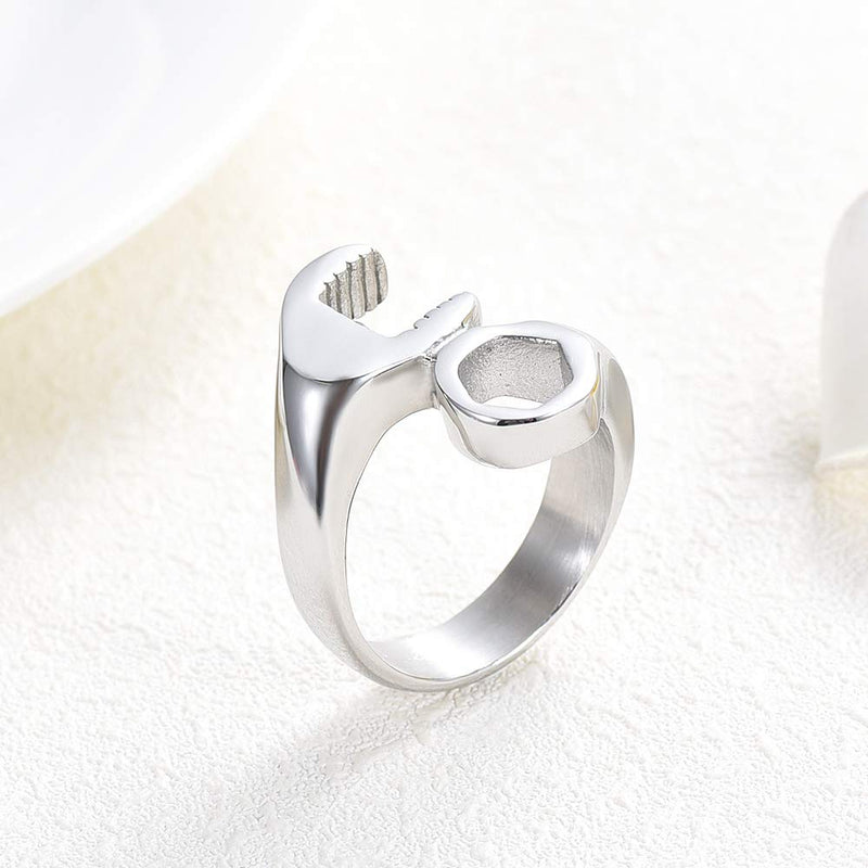 [Australia] - XSMZB Wrench Shape Cremation Rings - Holder Ashes for Pet/Human Stainless Steel Keepsake Ashes Jewelry Memorial Urn Ring for Men Women Silver 7 