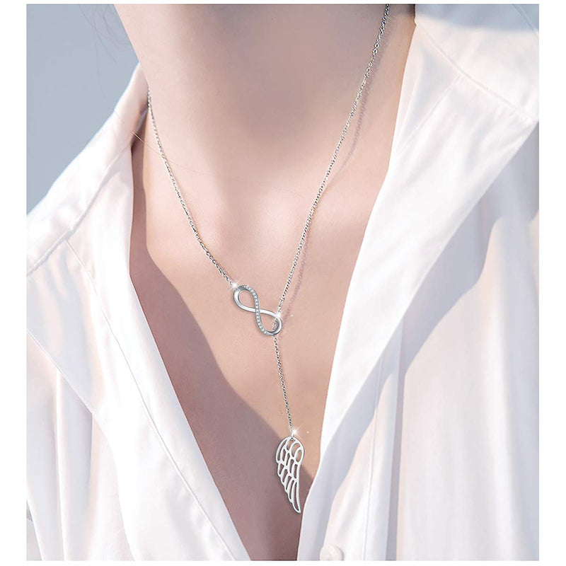 [Australia] - Angel Wing Necklaces 925 Sterling Silver Memorial Jewelry for Women Girls, Adjustable Silver Chain Birthday Christmas Commemorative Gifts Infinity Angel 
