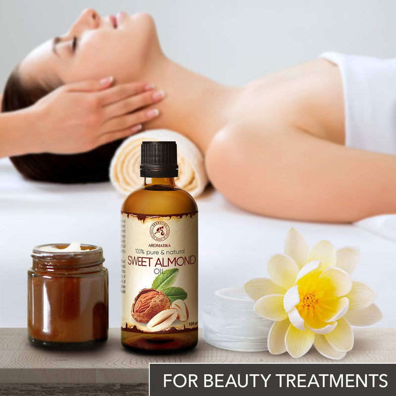 [Australia] - Sweet Almond Oil 100ml - Cold Pressed & Unrefined - 100% Natural - Prunus Amygdalus Dulcis Oil - Italy - Best Care Oil for Skin - Hair - Body - Personal Care - Glass Bottle 