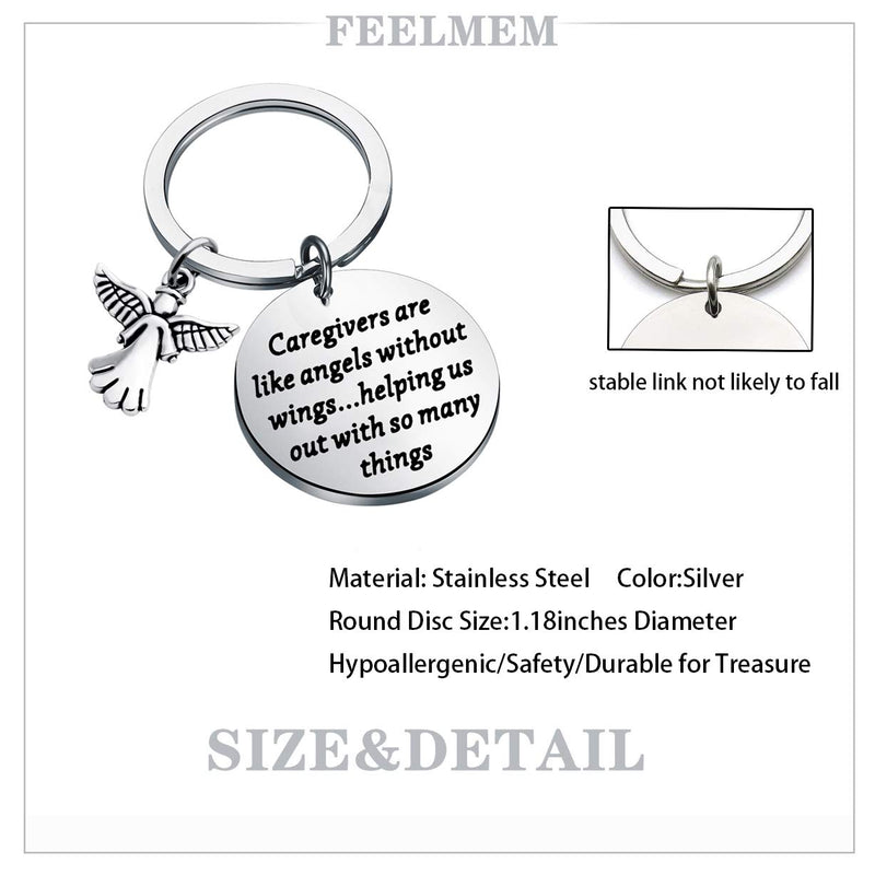 [Australia] - FEELMEM Caregivers Gifts Guardian Angel Keychain Thank You Gift for Caregivers Caretakers Gifts Caregivers are Like Angels Without Wings Helping Us Out with So Many Things Keychain silver 