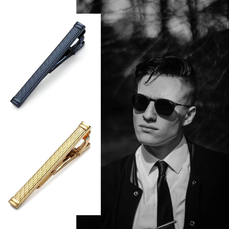 [Australia] - MOZETO Tie Clips for Men, Black Gold Blue Gray Silver Tie Bar Set for Regular Ties, Luxury Box Gift Ideas Shining Style 