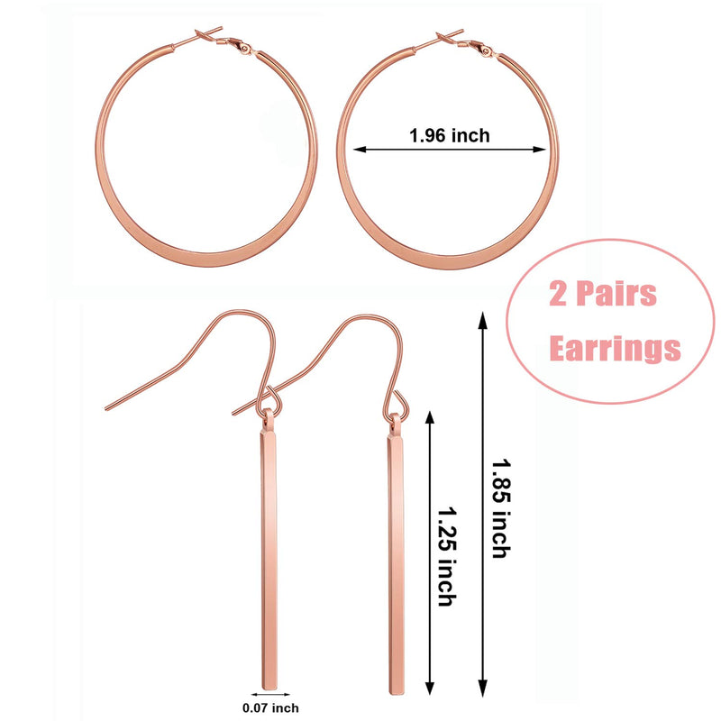 [Australia] - Hicarer Simple Bar Jewelry Set Vertical Bar Necklace Earrings Adjustable Cuff Bracelet Rose Gold 