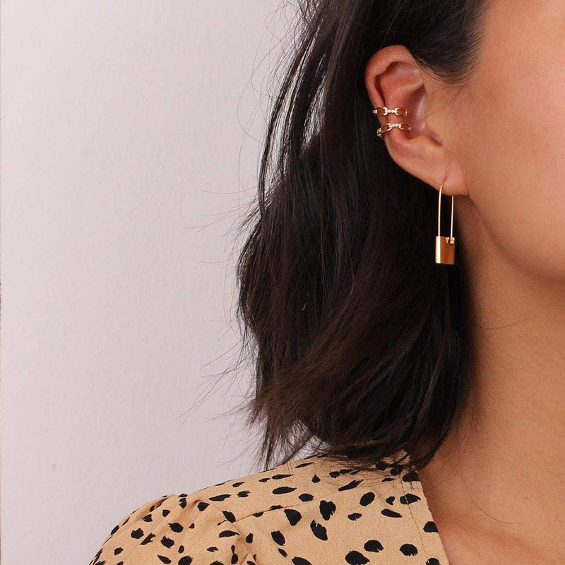 [Australia] - Safety Pin Hoop Earrings Minimalist Cartilage Earrings Personalized Jewelry Gift for Women 05 Lock-Gold 