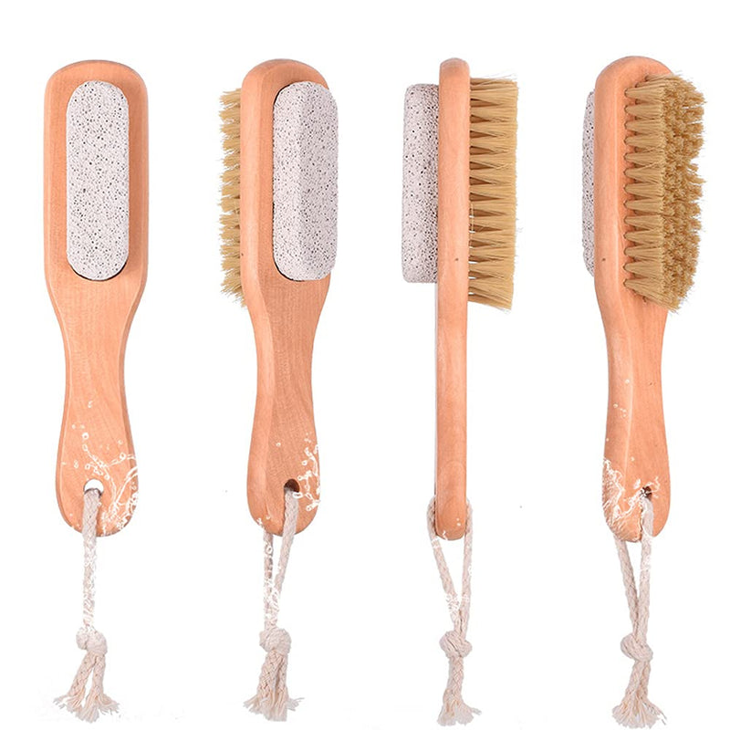 [Australia] - 1 Piece Foot Brush Foot File Callus Remover Pumice Stone Combo Foot Brush Natural Bristle Foot Brush Exfoliating Double Side Wood Brush Exfoliator Pedicures Foot Scrubber with Rope 