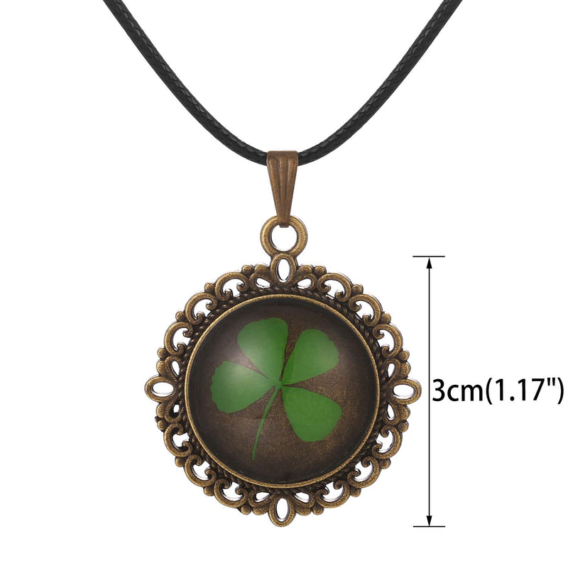 [Australia] - FM FM42 Vintage Style Real Irish Lucky Four Leaf Clover Round Pendant Necklace FN4082 