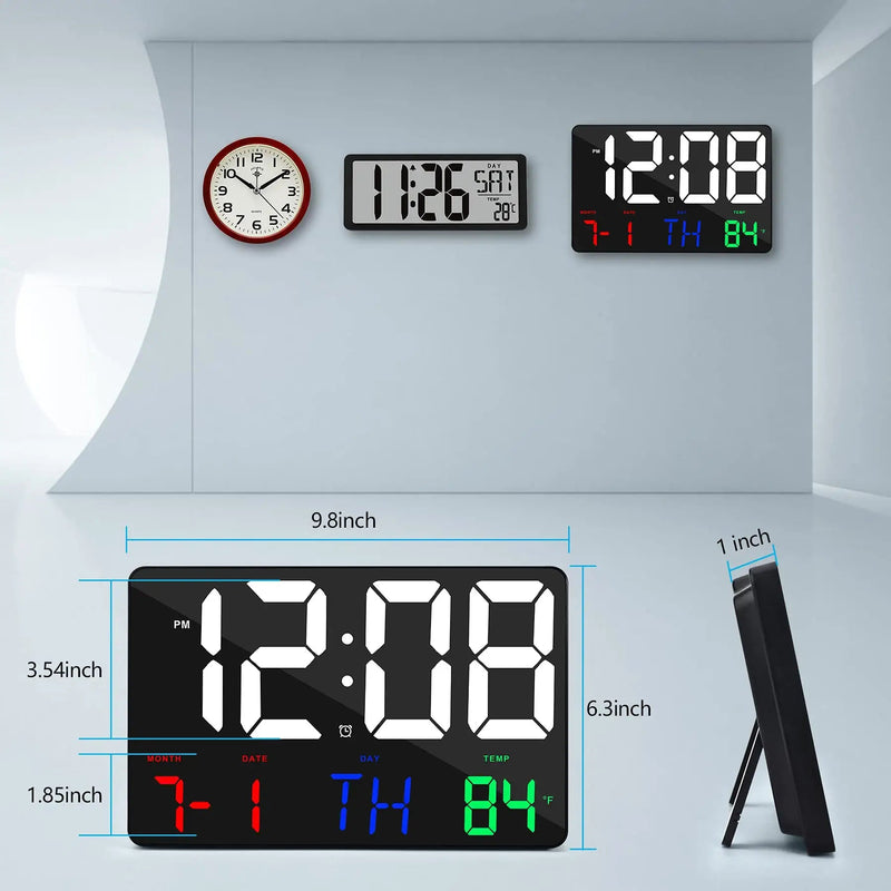 [Australia] - Amgico Digital Wall Clock ,11.4" Digital Clock Large Display,Adjustable Brightness Digital Alarm Clock with Temperature,Remote Control,12/24H,Calendar,Snooze for Bedroom,Home, Office,Elderly Black-multicolor 