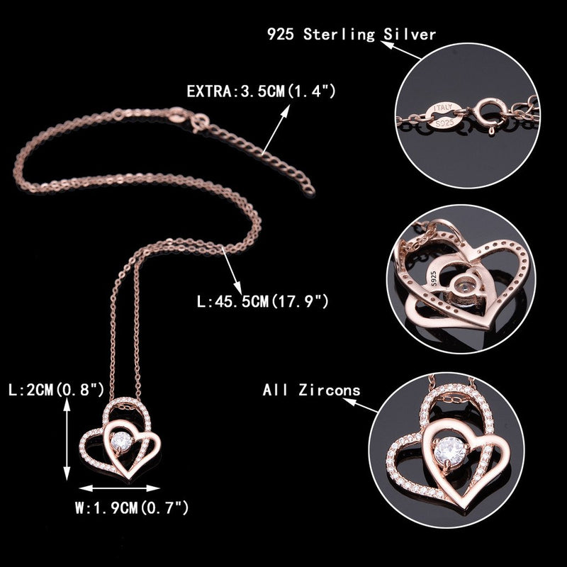 [Australia] - EVER FAITH Women's 925 Sterling Silver CZ Interlocking Open Heart Adjustable Pendant Necklace Clear Rose Gold-Tone 