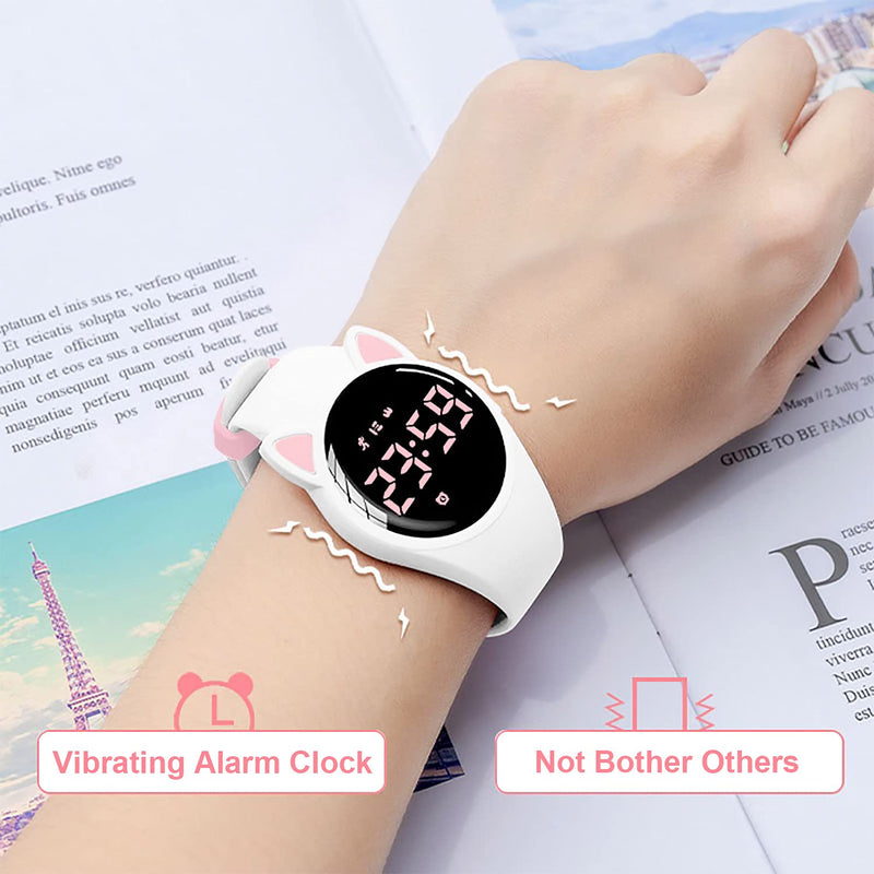[Australia] - HUYVMAY Fitness Tracker Pedometer Watch No App No Phone Required, USB Charge 1 Hour for 20 Days Use, IP68 Waterproof Watch with Alarm Clock Timer Distance Calorie Step Tracker for Kids and Women White+Pink 