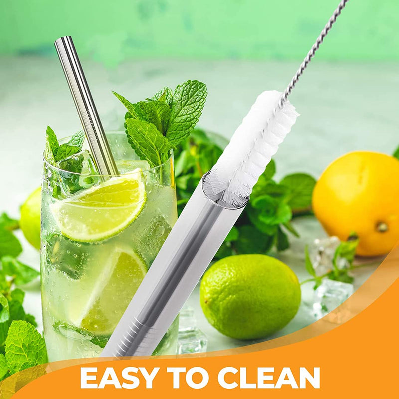 [Australia] - Stainless Steel Smoothie Straws, 0.4'' Extra Wide Reusable Metal Drinking Straws for Milkshake, Boba, Smoothie, Beverage, Set of 4 with 1 Cleaning Brush 