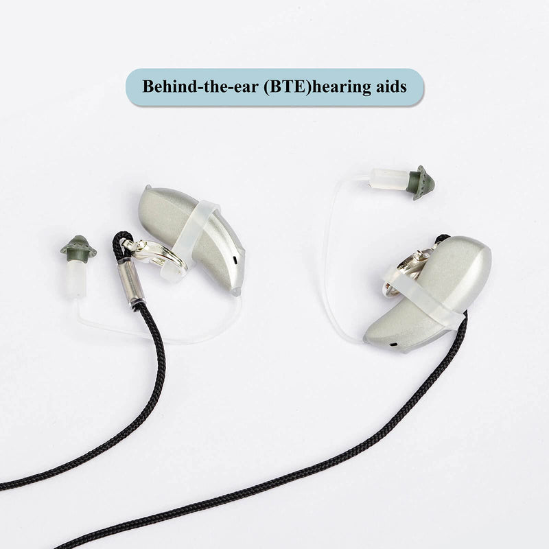 [Australia] - Hearing Aid Clip for Seniors Adults - Anti-Lost Lanyard Protector BTE Clip Holder Rope with Loops and Clip and Security Clip（Black） Black 