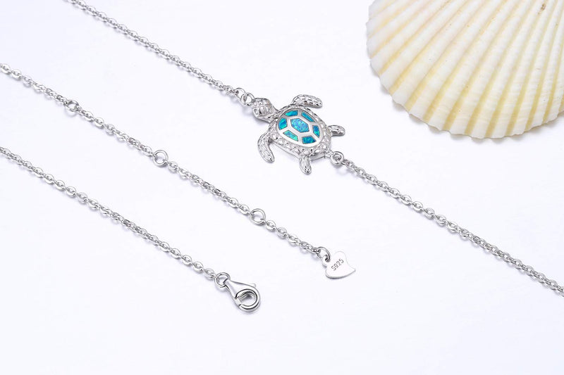 [Australia] - Blue Opal Sea Turtle Ankle Bracelet Sterling Silver Anklet Jewelry For Women Gifts New Version 4 Level Adjustable Anklet (Large Bracelet) 