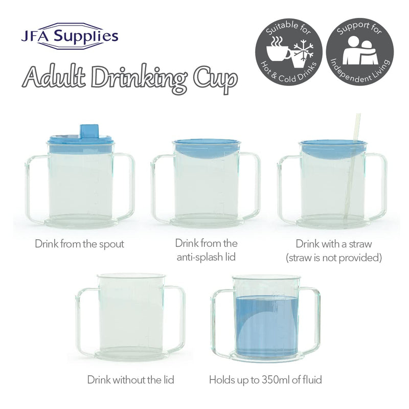 [Australia] - Drinking Cup/Beaker/Mug/Sippy Cup for Disabled Adults with Easy Grip Handles Anti Splash Spout and Travel Lid 
